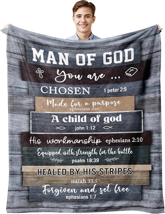Christian Gifts for Men, Christian Gift Blanket 60"x80", Catholic Gifts, Religious Gifts for Men, Bible Gifts, Spiritual Gifts, Inspirational Gifts, Encouragement Birthday Gifts for Men of God