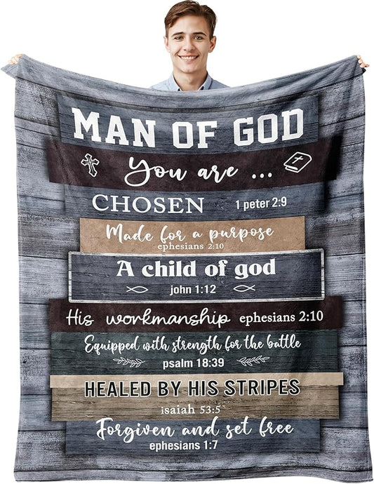 Christian Gifts for Men, Christian Gift Blanket 60"x80", Catholic Gifts, Religious Gifts for Men, Bible Gifts, Spiritual Gifts, Inspirational Gifts, Encouragement Birthday Gifts for Men of God