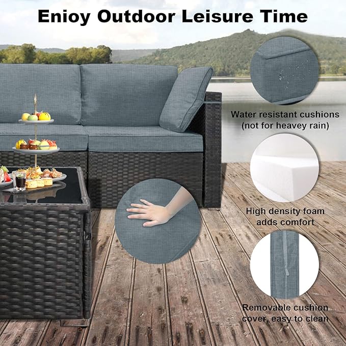 CHABATREE 7 Pieces Outdoor Patio Furniture Sets,Rattan Conversation Sectional Set,Manual Weaving Wicker Patio Sofa with Tea Table