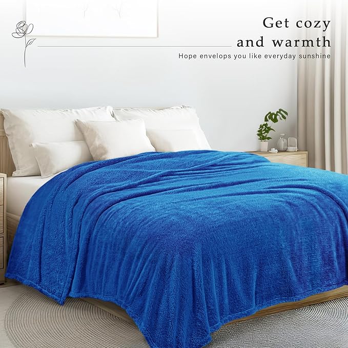 Exclusivo Mezcla King Size Blanket for Bed, Super Soft Velvet Plush Fleece Blankets, Fuzzy Cozy and Warm for Winter, 90x104 Inches, Cobalt Blue