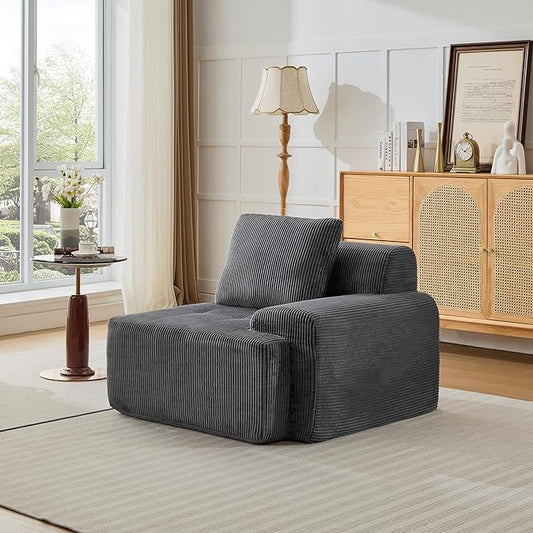 Modular Sectional Sofa, Boneless Couches for Living Room, Corduroy Couch, Big Comfy Couch, Modular Cloud Sofa with Deep Seat (Grey, 1 Piece-Right Armchair)