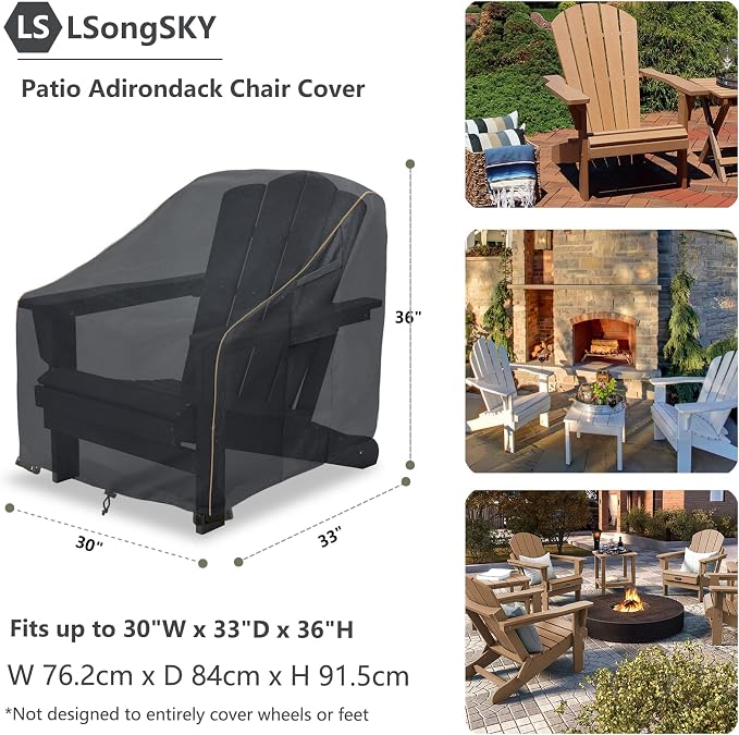 Patio Adirondack Chair Cover 2 Pack,Waterproof Heavy Duty Outdoor Chair Covers,Patio Adirondack Chair Cover for Outdoor Chair,(30W x 34 D x 36 H inches),Black - Image 3