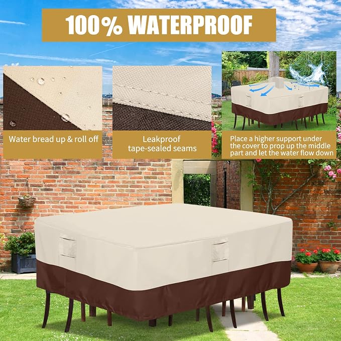 Patio Waterproof Outdoor Covers For Patio Furniture 600D Heavy Duty Oxford Uv Resistant Anti-Fading Rectangular Furniture Covers 90"L x 64"W x 28"H (Beige & Brown) - Image 6