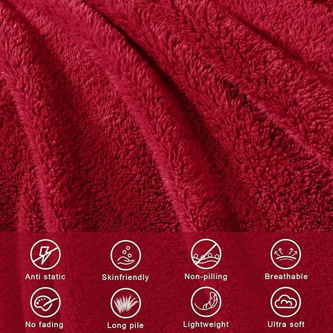 Exclusivo Mezcla King Size Blanket for Bed, Super Soft Velvet Plush Fleece Blankets, Fuzzy Cozy and Warm for Winter, 90x104 Inches, Deep Red