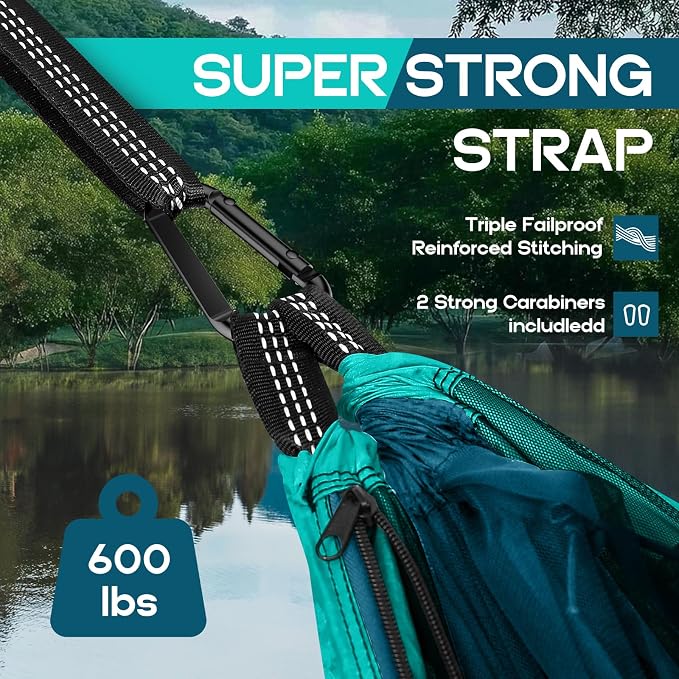 Camping Hammock Mosquito Net,Double & Single Portable Hammocks Hammocks with 2 Tree Straps,Hammock Tent for Travel Camping,Camping Accessories for Indoor Outdoor Hiking Backpacking Backyard Beach - Image 5