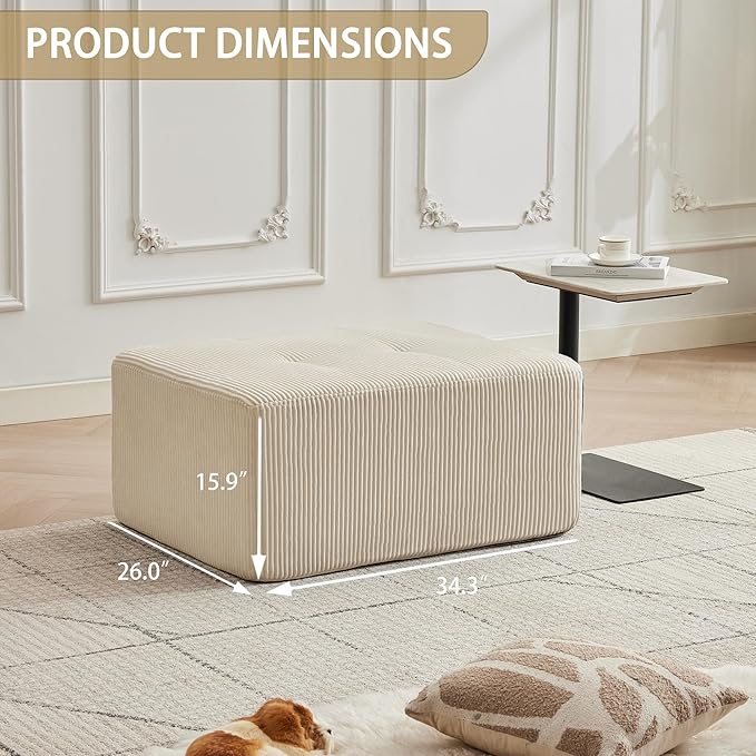 Modular Sectional Sofa with Movable Ottoman, Seat Deep Seat Couch with Pillows, Comfy Cloud Sectional Sofa for Living Room, Bedroom and Apartment (White, 1 Ottoman)