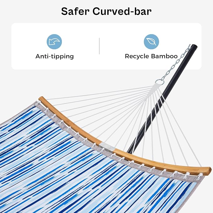 SUPERJARE Hammock with Stand, 2 Person Heavy Duty Hammock Frame, Detachable Pillow & Strong Curved-Bar & Portable Carrying Bag, Perfect for Outdoor & Indoor - Graffiti Blue - Image 7