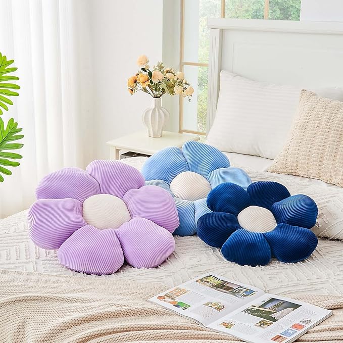 Kcvvcr Navy Flower Pillow, 17.7" Cute Flower Shaped Floor Pillow, Aesthetic Floral Plush Daisy Decorative Throw Pillows for Bed Sofa Couch