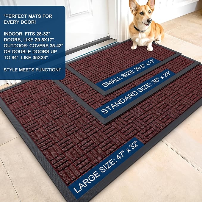 OLANLY Front Door Mat Outside Entrance 47x17, Absorbent, Heavy Duty Sturdy Natural Rubber Doormat Indoor Outdoor, Non-Slip, Stain and Fade Resistant, Low Profile Floor Mat for Entryway, Burgundy - Image 2