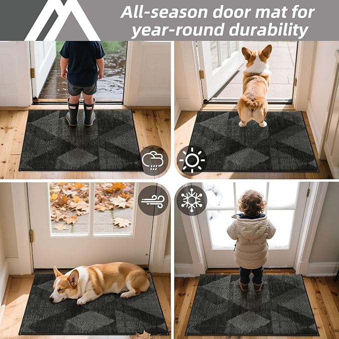 COSY HOMEER Entryway Rugs Doormat 20"x32", Non-Slip Absorbent Polyester, Washable Rugs for Front Door, Dirty Paws & High Traffic Areas, Dark Gray - Image 8