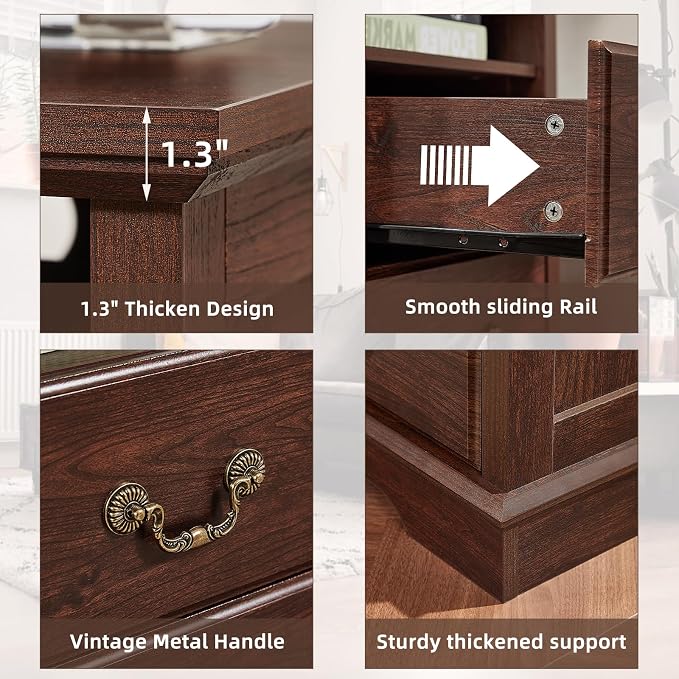 Farmhouse Nightstands Set of 2 with Charger Station, 2 Drawers Night Stand with Storage Shelf, Rustic Brown 18" Wide Wood Bedside Table, Bed Side End Tables for Bedroom, Living Room,Walnut - Image 6