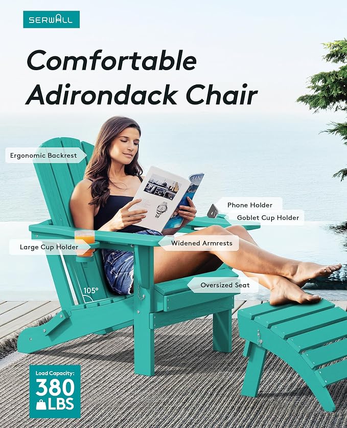 SERWALL Adirondack Chair with Cup Holders - Composite Adirondack Chairs Set of 2 HDPE Outdoor Chairs All Weather Use- Aruba - Image 4