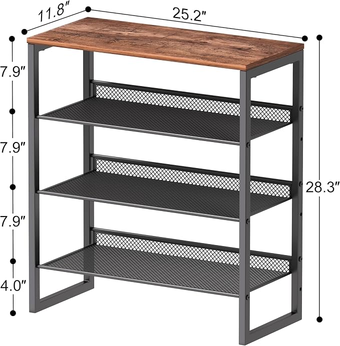 CHEMPFR Industrial Shoe Rack - Sturdy Steel Entryway Shoe Organizer with Spacious Top - Strong Mesh Shoe Storage Shelves - Adjustable Shoe Stand for Closet Organization (4-Tier) - Image 3