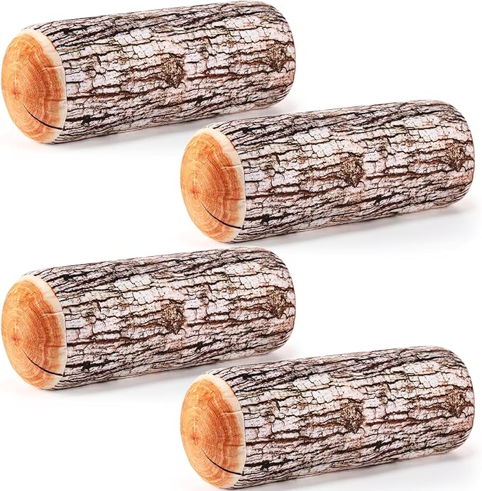 Huwena 4 Pcs Wood Pillows Tree Stump Decorative Round Throw Pillows 3D Digital Print Wood Trunk Stump Cylinder Cushion for Home Sofa Living Room Decor, 15.8 x 5.5 Inch