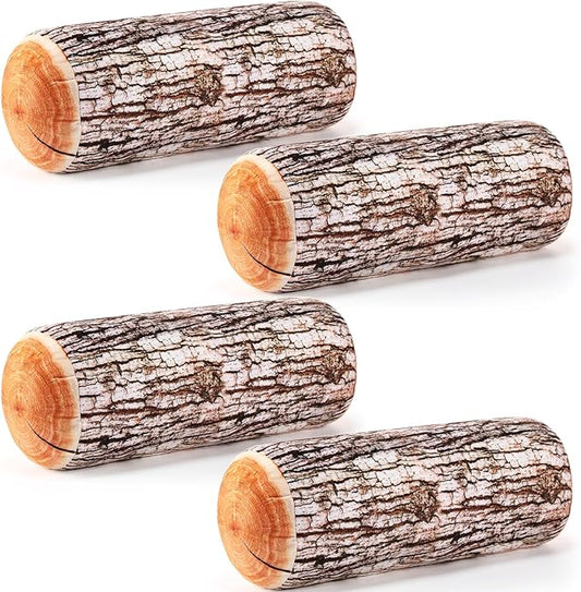 Huwena 4 Pcs Wood Pillows Tree Stump Decorative Round Throw Pillows 3D Digital Print Wood Trunk Stump Cylinder Cushion for Home Sofa Living Room Decor, 15.8 x 5.5 Inch
