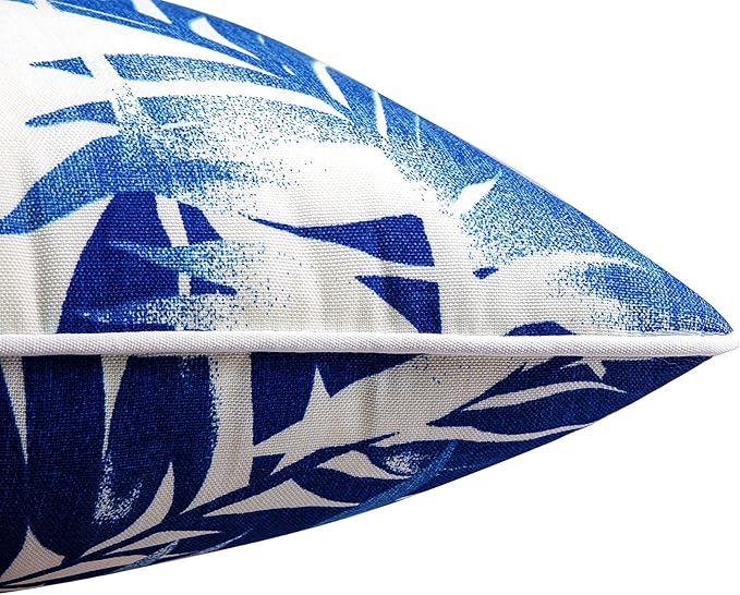 JMGBird Outdoor Pillows Set of 2 with Inserts - 12x20 Waterproof Throw Pillows for Patio Furniture, White Blue Palm Leaf Decorative Cushions