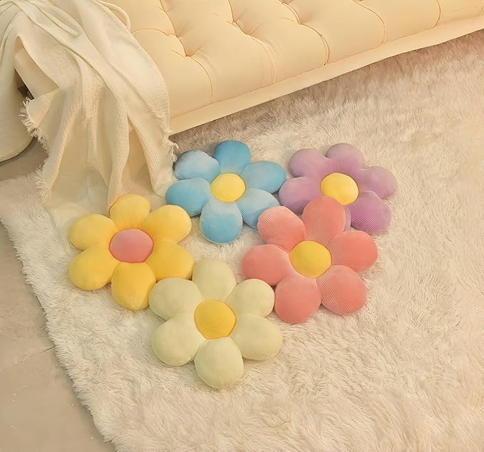 2Pcs Sage Green Throw Pillows, Daisy Pillow Flower Shaped Pillows Floor Cushions Preppy Girls Bedroom Decor Decorative Pillows for Bed Sofa Couch 15.35In