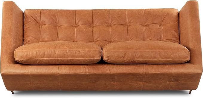 Poly & BARK Calle 90" Sofa, Full-Grain Pure-Aniline Italian Leather, Cognac Tan, Brass Legs