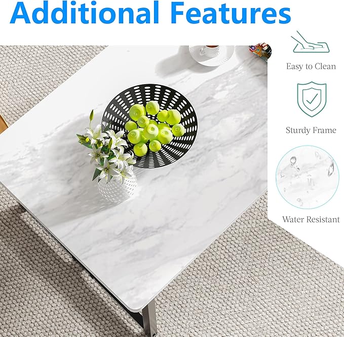 Coffee Table for Living Room, Modern Rectangular Center Coffee Tables for Small Space, Industrial Furniture, Sofa End Tables/Tea Table/Center Table, Couch Table with Metal Black White
