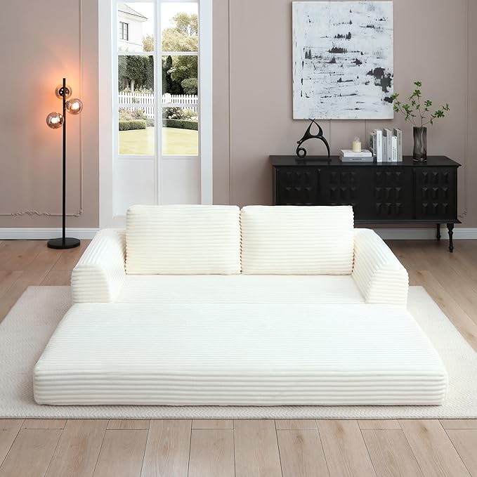 Foldable Boneless Love Seat Couches in a Box, Modern Floor Foam Sleeper Sofa Bed 2-in-1 Convertible Cloud Sofa for Home Apartments Bedroom