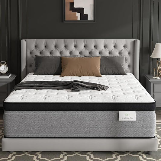 Onlylucky Firm King Mattress 14 Inch, Luxury Hybrid King Size Mattress in a Box, 7-Zones Individual Pocket Springs, Extra Hip/Shoulder/Lumbar Support, Fiberglass-Free, 365-Night Trial, CertiPUR-US