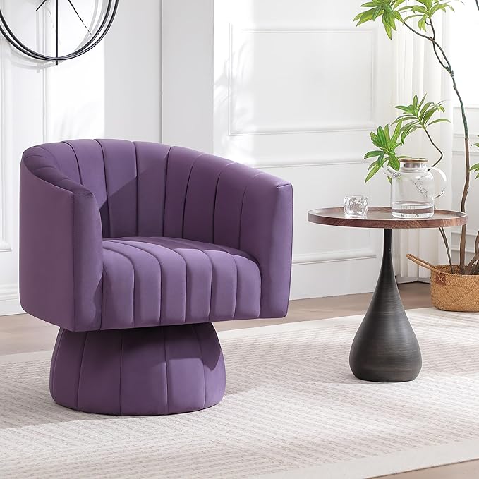Swivel Accent Barrel Chair, Cute Comfy Small Round 360° Arm Chair. Velvet Club Reading Chair for Living Room, Bedroom, Office Purple
