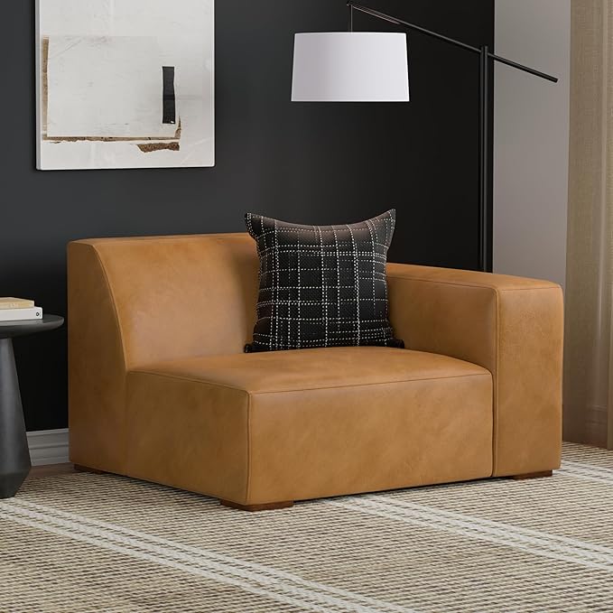 SIMPLIHOME Rex Right-Arm Sofa Module in Full-Grain Genuine Leather, Sienna, 44-inches Wide, Handcrafted Modern-Style Right-Arm Accent Chair for Living Room and Family Room
