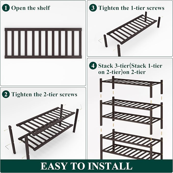 Smiry Shoe Rack, 5 Tier Bamboo Shoe Organizer, Stackable Free Standing Wooden Shoe Storage Shelf for Closet, Entryway, Front Door Entrance, Brown - Image 6