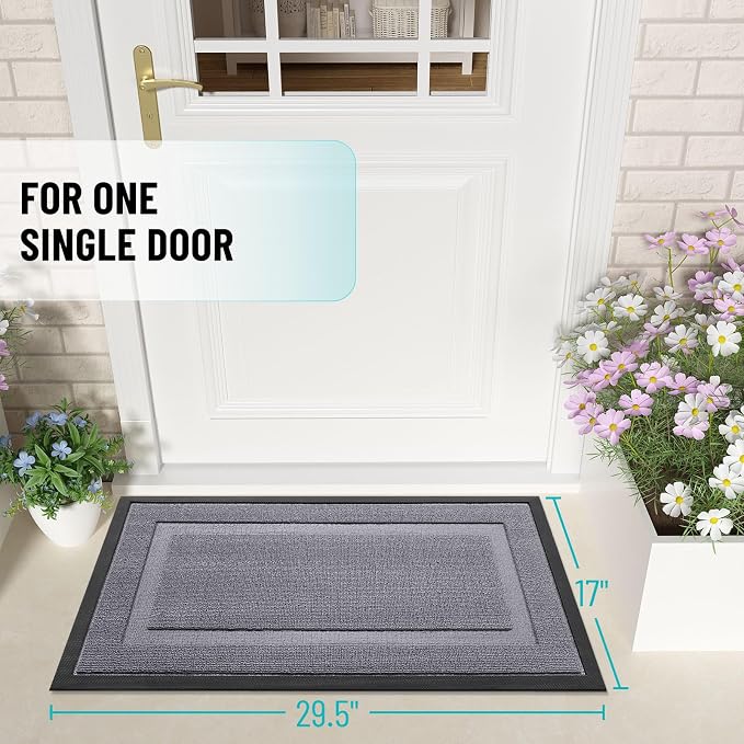 OLANLY Front Door Mat Indoor Outdoor Entrance, Waterproof All-Season, All-Weather Doormat, Sturdy Natural Rubber, Low Profile, Easy Clean Patio Porch Entryway Mat, 47x32, Classic Gray - Image 2