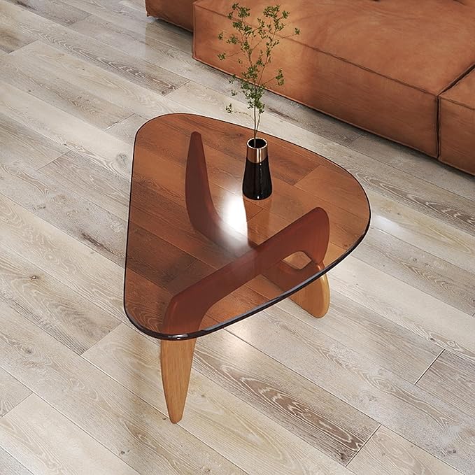 Glass Coffee Table for Living Room, Modern Mid Century Coffee Table, Rustic Brown Glass Coffee Table for Bedroom Living Room Reception Office Tables Unique Center Tables