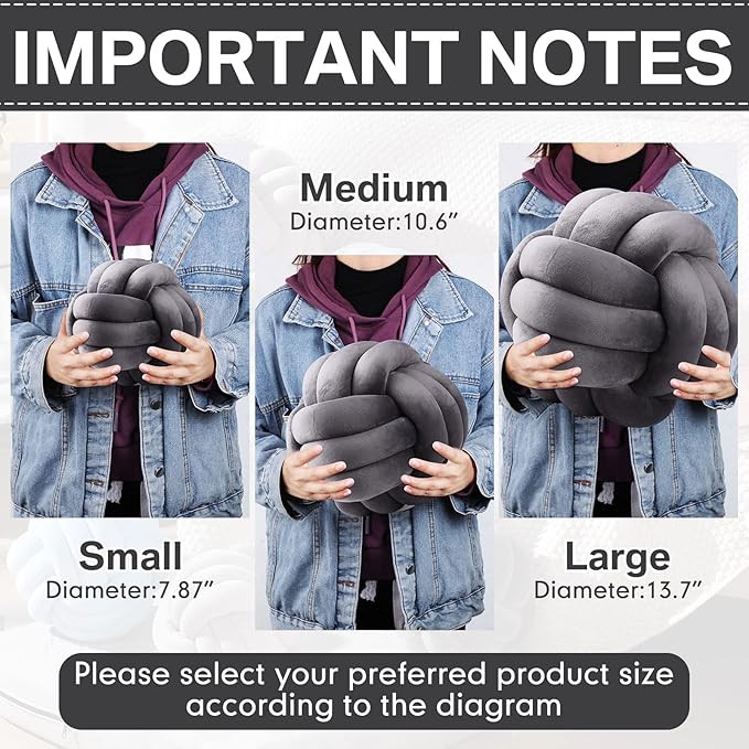 Namalu 2 Pcs Soft Knot Pillow Ball, Decorative Round Throw, Soft Knotted Plush Pillows, Handmade Stuffed Ball Pillows Cushion for Bedroom Sofa Couch Home Decor(10.6 Inches,Dark Gray)