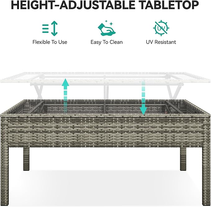 YITAHOME 9 Piece Patio Furniture Set, All-Weather Wicker Outdoor Sectional Sofa with Lift-Top Coffee Table & Ottoman, Patio Conversation Set for Deck, Backyard, Porch - Gray Gradient