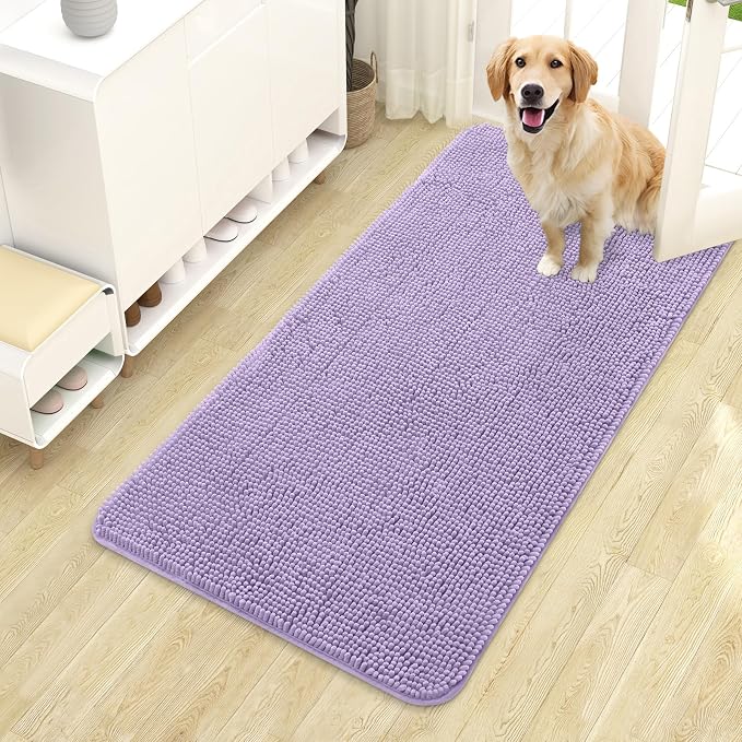 OLANLY Dog Door Mat for Muddy Paws 44x24, Absorbs Moisture and Dirt, Absorbent Non-Slip Washable Doormat, Quick Dry Chenille Mud Mat for Dogs, Entry Indoor Entryway Carpet for Inside Floor, Lavender by OLANLY