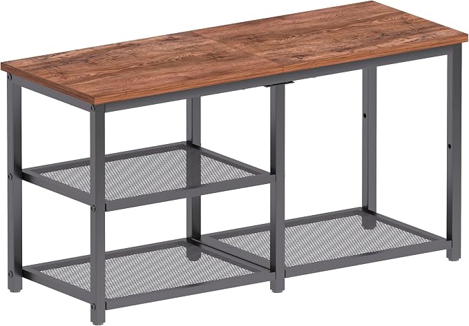 CHEMPFR Shoe Bench with Storage, Shoe Rack Organizer, Spacious Wood Top Entryway Bench, with 300 lb Capacity for Hallway, Living Room, Rustic Brown (3 Tier 31.5″x11.81″x15.74″) by CHEMPFR