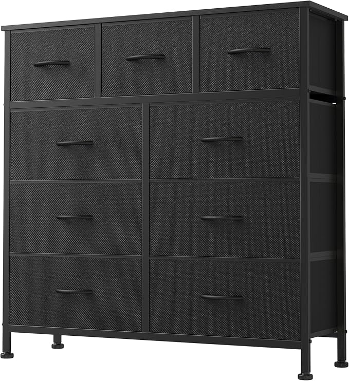 DUMOS 9 Drawer Dresser for Bedroom, Fabric Storage Organizer with Sturdy Metal Frame, Wooden Top Chest of Drawers for Closet Entryway Guest Room,Matte Black by DumosLifestyle