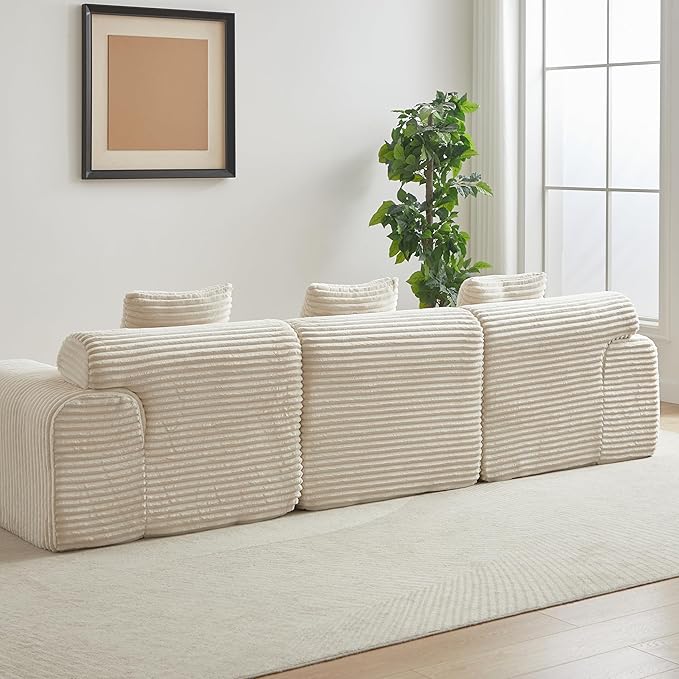 Cloud Compressed Modular Sectional Sofa, Comfy Corduroy Boneless Couch for Living Room, Modern L-Shaped Corner Couch with Reversible Ottoman, Non Slip, No Assembly & Deep Seat | Plush, Wider Armrest, Free Combination