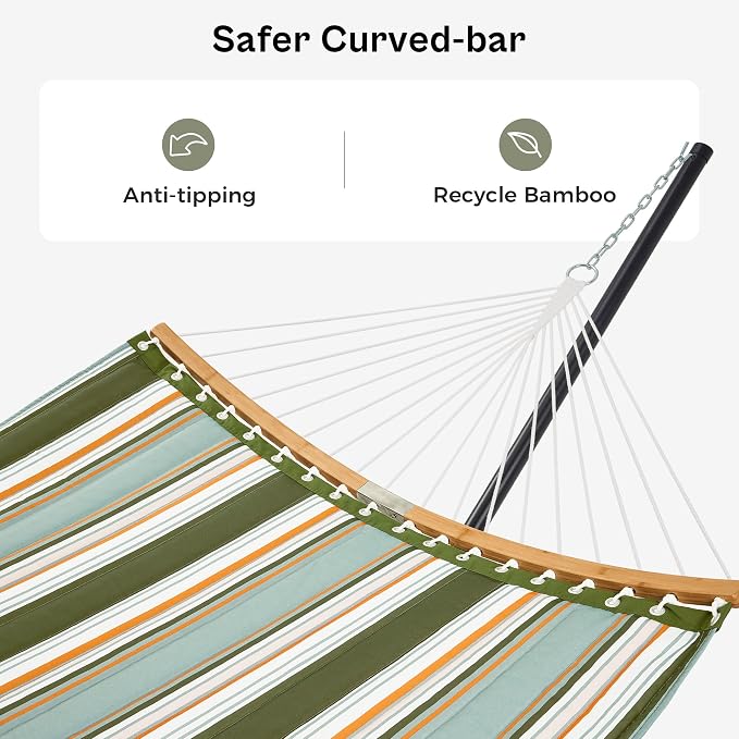 SUPERJARE Hammock with Stand, 2 Person Heavy Duty Hammock with Padded Cotton, Detachable Pillow & Strong Curved-Bar & Portable Carrying Bag, Perfect for Outdoor & Indoor, Retro Green - Image 7