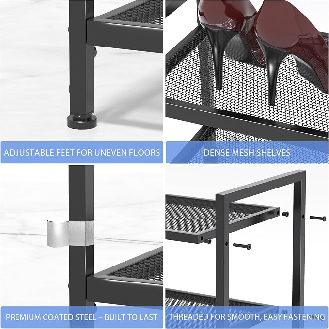 3 Tier Shoe Rack, Expandable Shoe Rack for Closet, Adjustable Shoe Organizer for Entryway, Shoe Storage Organizer for Door Entrance, Garage, Bedroom - Image 5