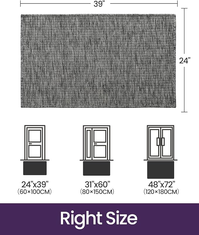 DEXI Dirt Trapper Door Mat, 24x39 Washable Doormat, Dirt Resistant and Absorbent, Easy Clean Low-Profile Floor Rugs for Entryway, Front Door, and Inside Entrance, Dark Grey - Image 2