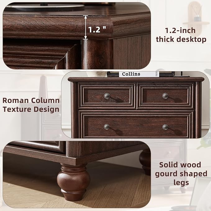 RWYHG Farmhouse 5 Drawer Dresser for Bedroom, 35.5" Walnut Tall Small Dressers & Chest of Drawers, Rustic Wood Dresser with Roman Column, Storage Organizer for Living Room, Hallway, Closet - Image 5