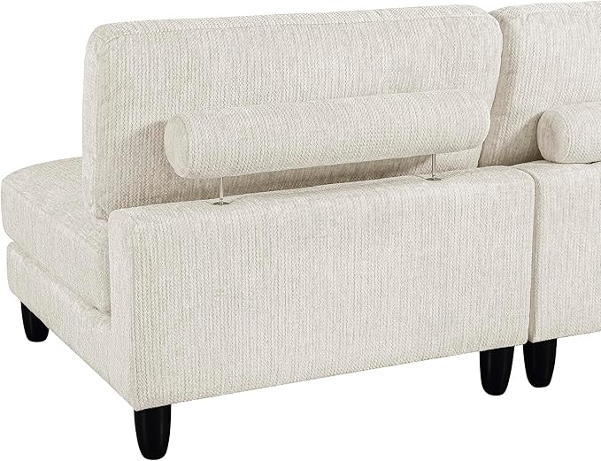 Lexicon Modular Sectional Sofa for Living Room, Microfiber Upholstery Corner Seat with 2 Pillows, Units of Modular Sectional Couch, Upholstered Chair for Customizable Sectional Sofa Couch, Beige