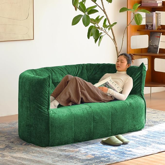 N&V Mid Century Brigantin Deep Relaxation Sofa, Soft Premium Chenille, for Living Room Bedroom and Office (Green, ThreeSeater)