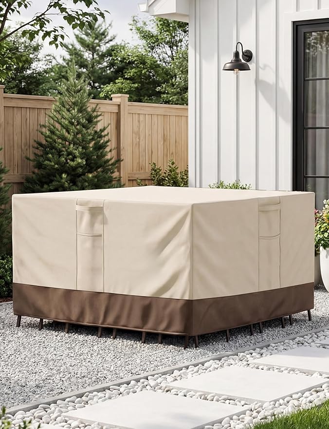 Patio Furniture Covers Waterproof Rectangular, Outdoor Furniture Covers Waterproof Windproof with Padded Handles, Heavy Duty 600D Oxford Outdoor Table Chair Set Cover - Image 7