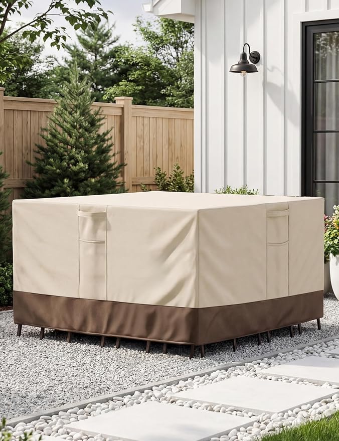 Patio Furniture Covers Waterproof Square, Outdoor Furniture Covers Waterproof Windproof with Padded Handles, Heavy Duty 600D Oxford Outdoor Table Chair Set Cover - Image 7