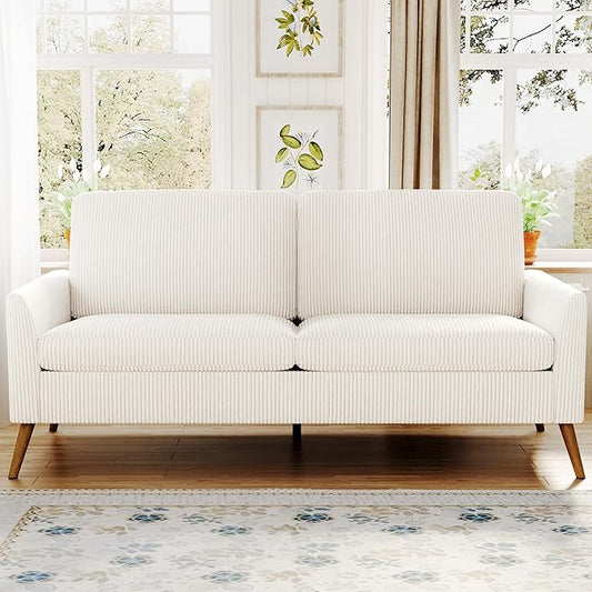68" Loveseat Sofa, Comfy White Corduroy Couches for Living Room, Mid Century Modern Love Seat Sofa, Tool-Free Setup Small Couches for Bedroom Office