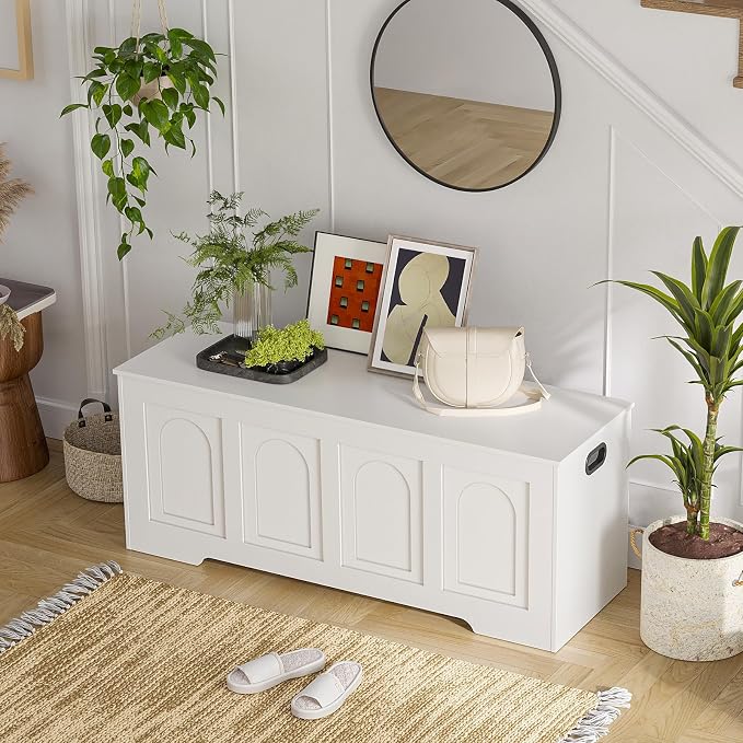 DINZI LVJ Storage Chest, 50” Extra Large Storage Bench with 2 Safety Hinges, Wooden Toy Box with Flip-Top, Large Trunk for Living Room, Playroom, Easy Assembly, White - Image 8