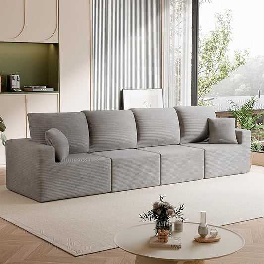 Homall Sectional Couches for Living Room, Modern Boneless Couch with Deep Seat, Upholstered Cloud Sofa, No Assembly Required (Dark Grey, Four-Seater Sofa)