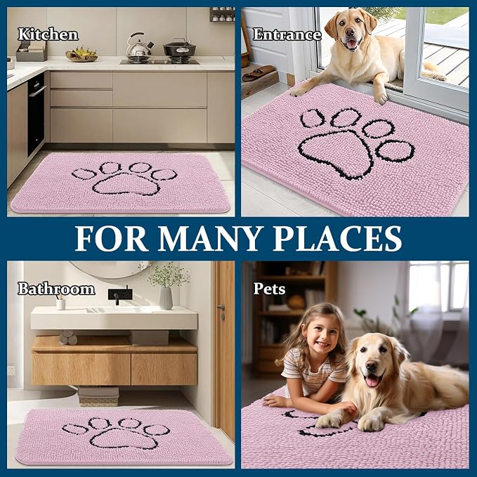 OLANLY Dog Door Mat for Muddy Paws 36x24, Paw Print Design, Absorbs Moisture and Dirt, Non-Slip Washable Doormat, Quick Dry Chenille Mud Mat for Dogs, Entry Indoor Entryway Carpet, Dusty Rose - Image 8