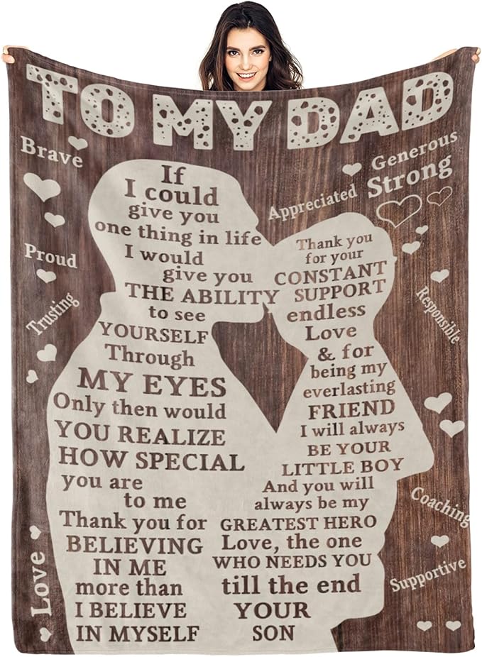 Printwoo Fathers Day Blanket Gifts for Dad from Son, Best Dad Ever Blankets, Father Throw Blanket, 70" L x 50" W