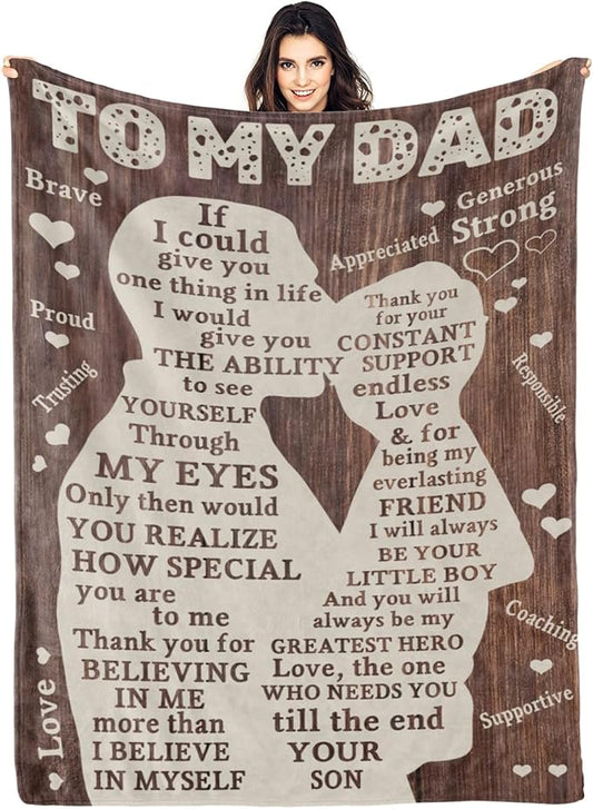 Printwoo Fathers Day Blanket Gifts for Dad from Son, Best Dad Ever Blankets, Father Throw Blanket, 70" L x 50" W